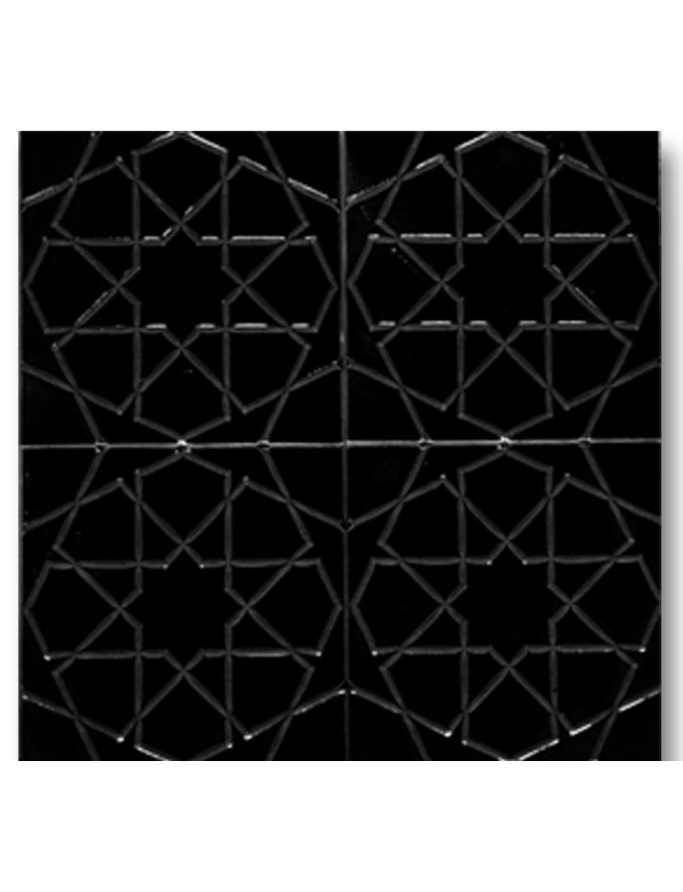 Selçuklu Yıldızı Geometri Seramik 20x20 - 13, Siyah Selçuklu Rölyef Türkmen Yıldızı Çini 20x20,