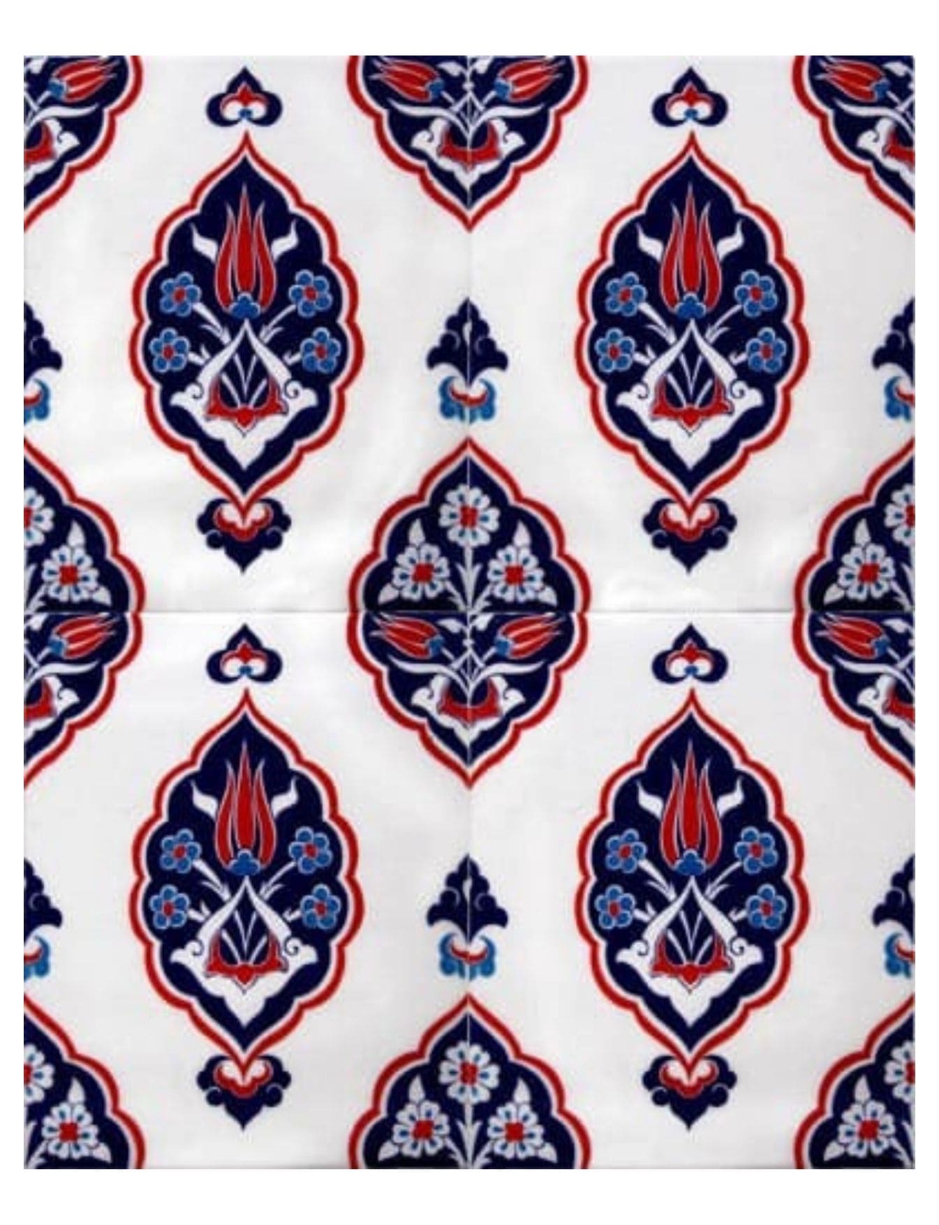 20x25 Çini Karo - 10, Beyaz Zeminli İznik Seramik Karo 20x25