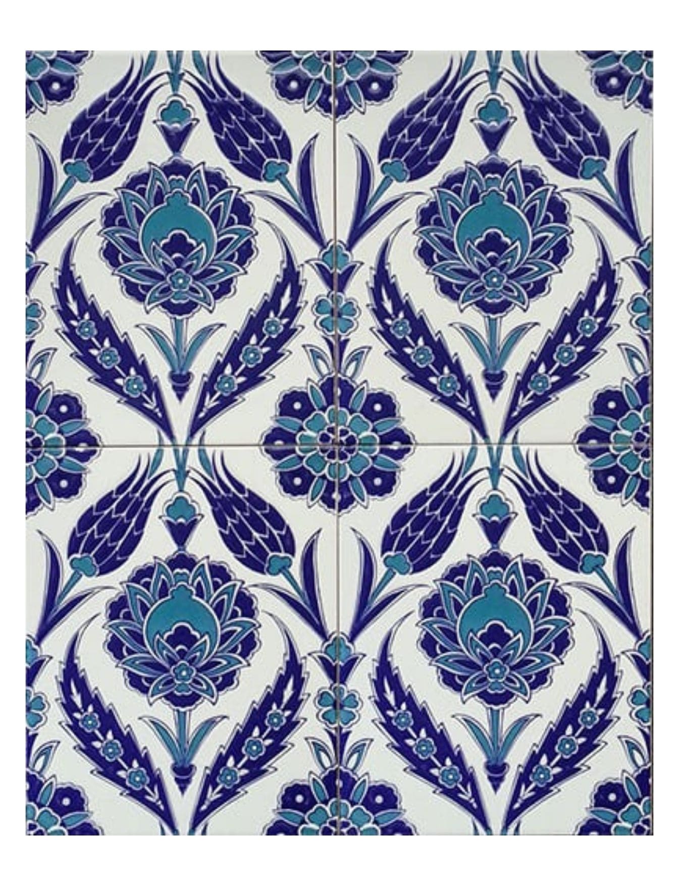 20x25 Çini Karo - 12, Kabartmalı İznik Desenli Kütahya Çini