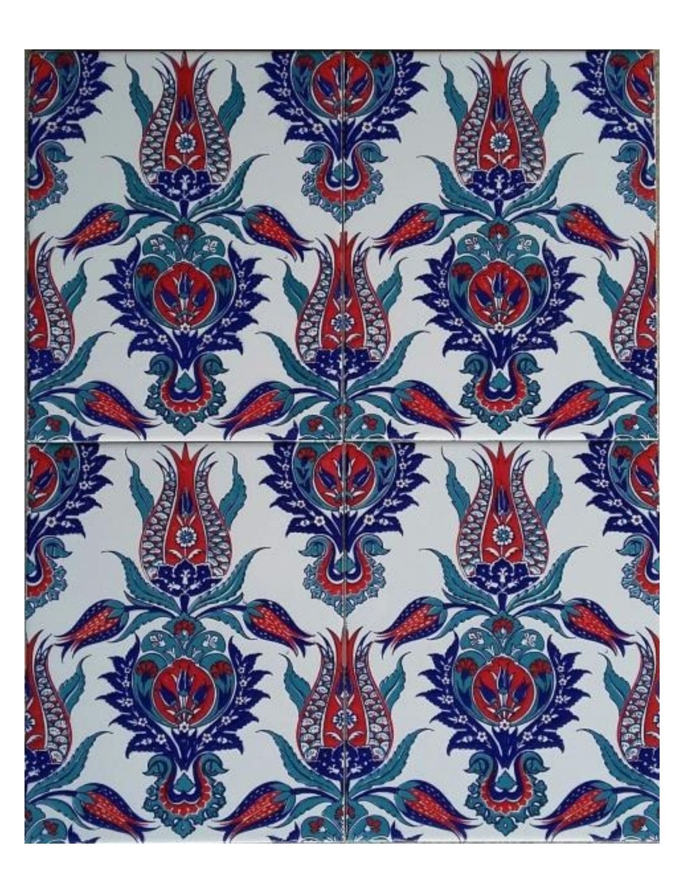 20x25 Çini Karo - 02, Kütahya Çini Lale Deseni