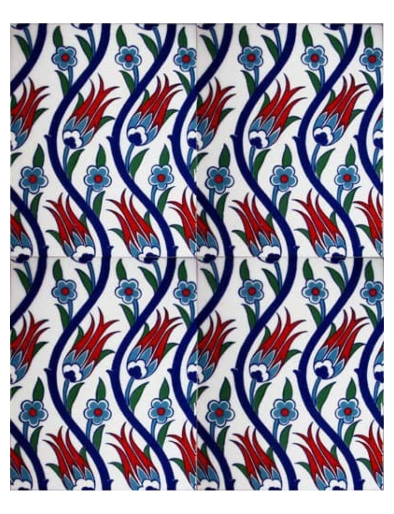 20x25 Çini Karo - 08, Lale Desenli Sarmaşık Çini Karo 20x25