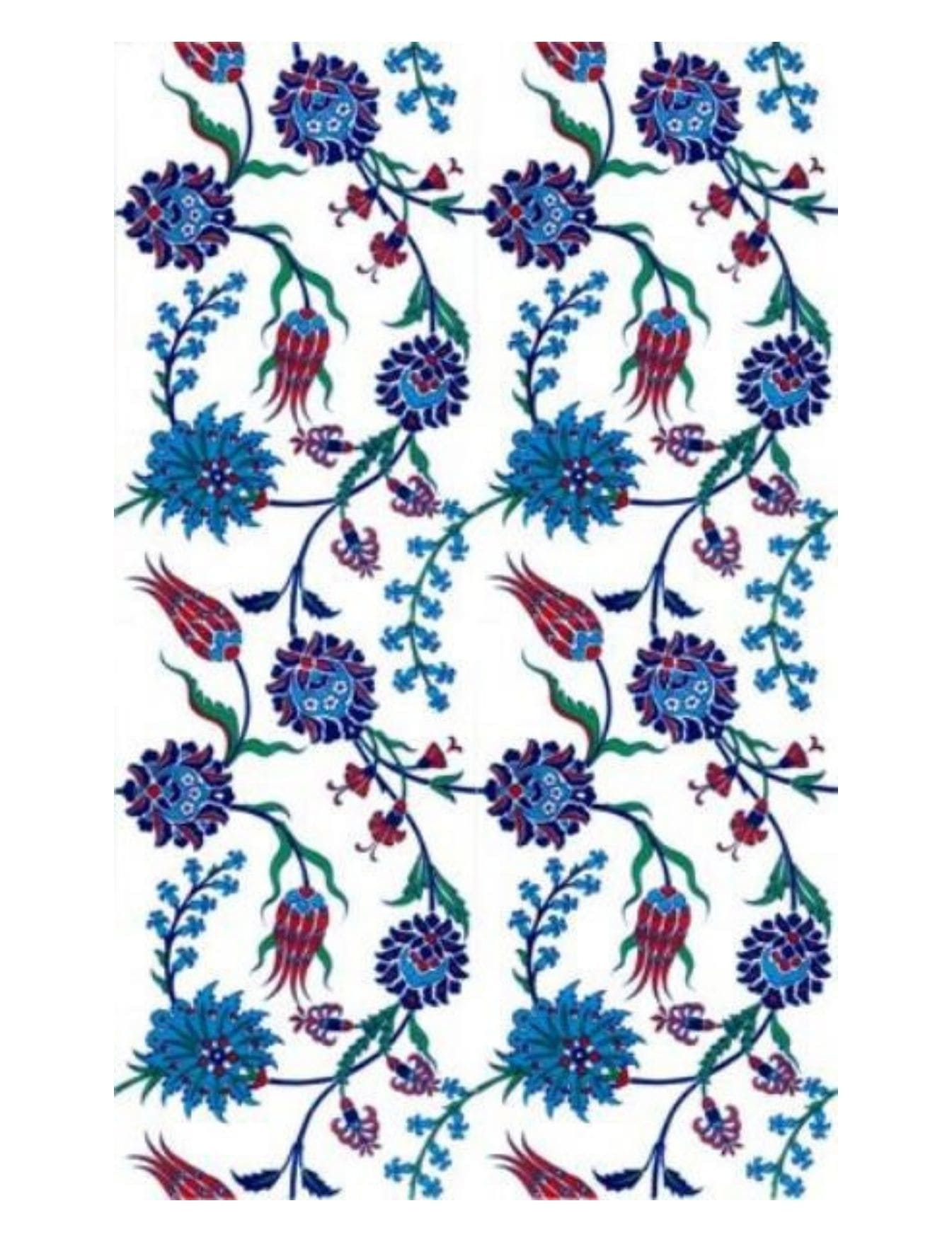 25x40 Çini Karo - 14, Lale Desenli Kütahya Çini