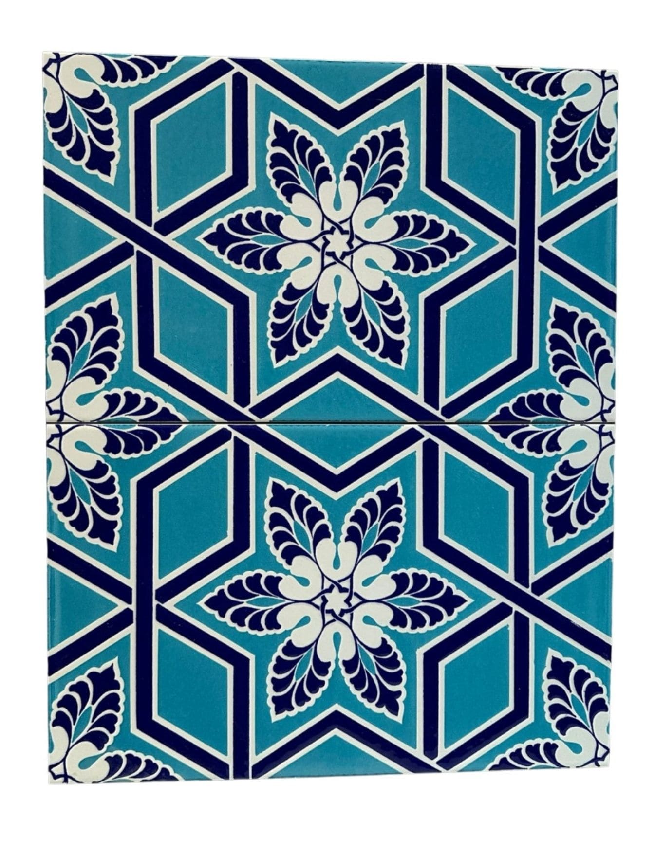 25x40 Çini Karo - 06, Turkuaz Mavisi Türkmen Yıldızı Motifli Çini Seramik 25x40