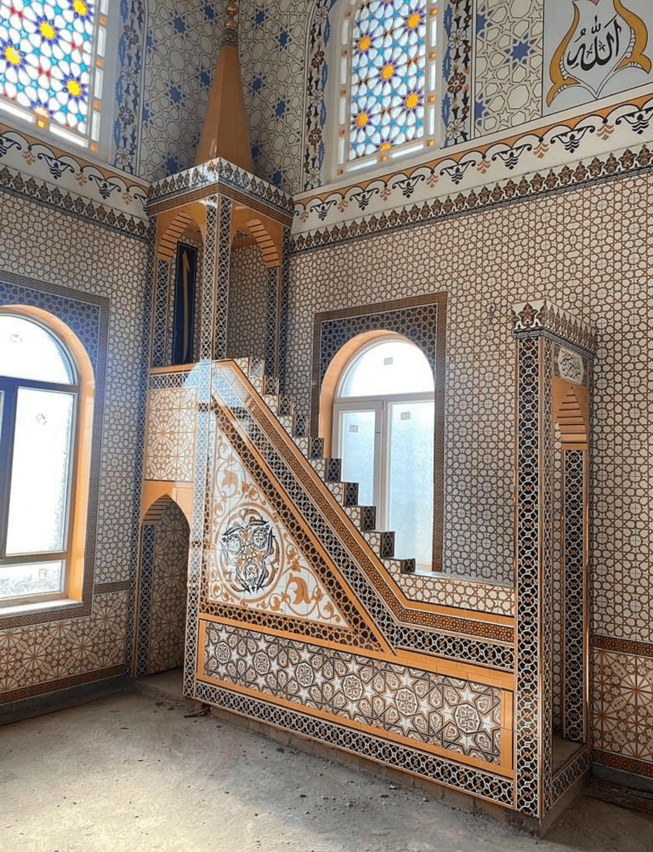 Cami Çini Minber - 47, Özel Tasarım Ahşap Desenli Cami Çini Minber Modelleri